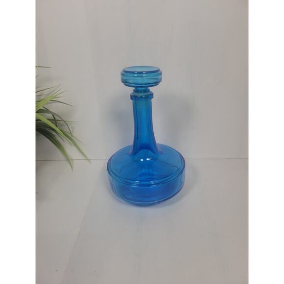 Vintage Blue Glass Decanter w/Stopper, Made In Belgium - Picture 1 of 5